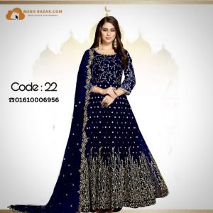 Heavy Fox Georgette With Embroidery Work Dark Blue