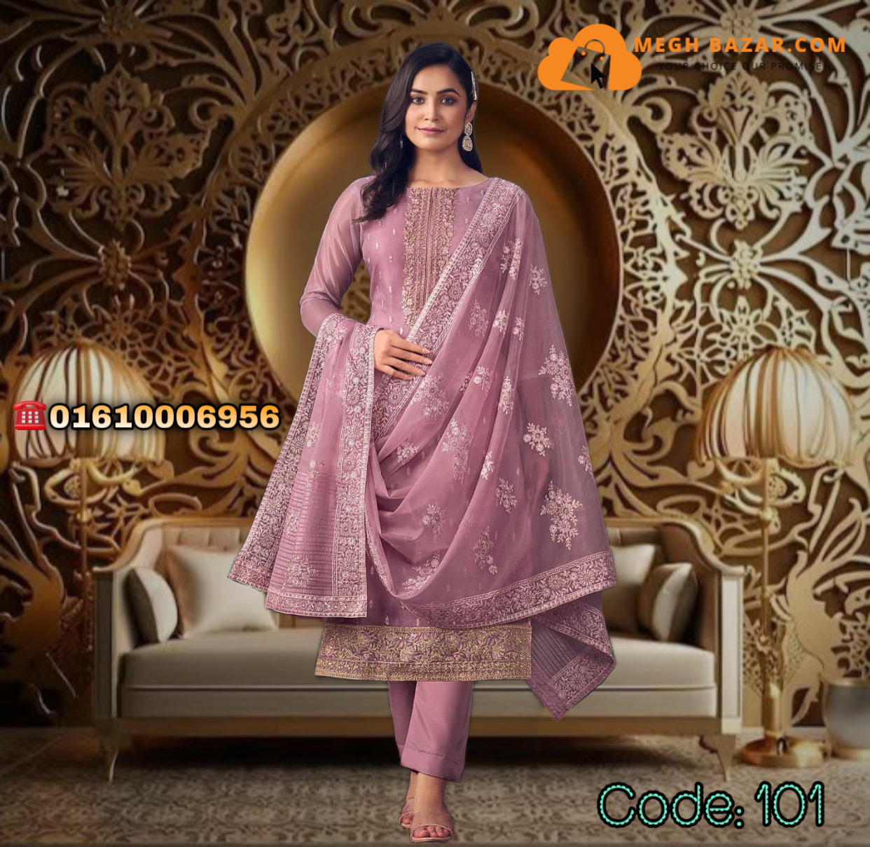 Eid Special Chinon Party Dress Onion Pink