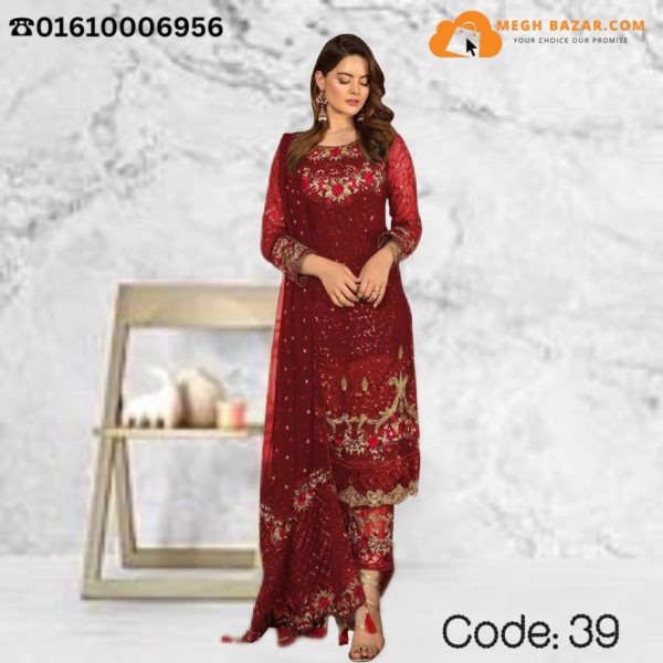 Eid Exclusive Party Dress Dark Maroon