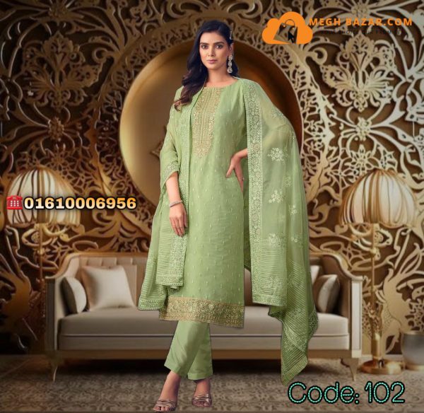 Eid Special Chinon Party Dress Lemon Green